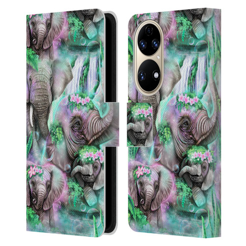 Sheena Pike Animals Daydream Elephants Lagoon Leather Book Wallet Case Cover For Huawei P50