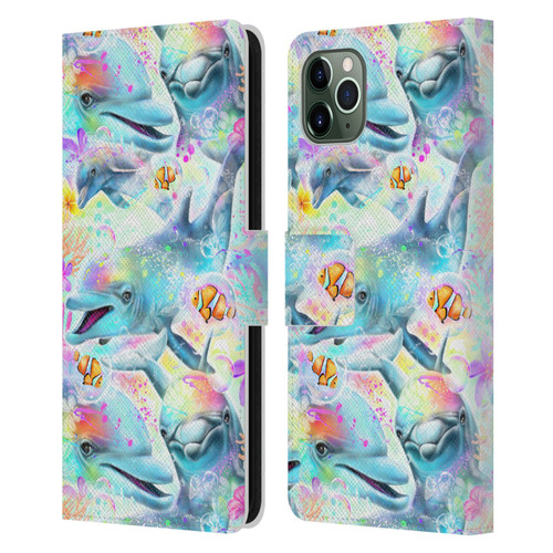 Sheena Pike Animals Rainbow Dolphins & Fish Leather Book Wallet Case Cover For Apple iPhone 11 Pro Max
