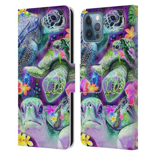 Sheena Pike Animals Daydream Sea Turtles & Flowers Leather Book Wallet Case Cover For Apple iPhone 12 / iPhone 12 Pro