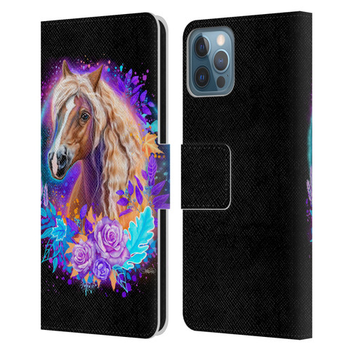 Sheena Pike Animals Purple Horse Spirit With Roses Leather Book Wallet Case Cover For Apple iPhone 12 / iPhone 12 Pro