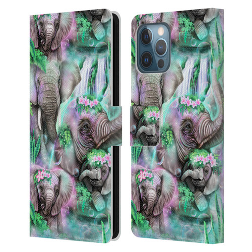Sheena Pike Animals Daydream Elephants Lagoon Leather Book Wallet Case Cover For Apple iPhone 12 Pro Max
