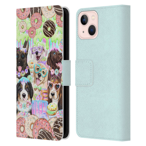 Sheena Pike Animals Puppy Dogs And Donuts Leather Book Wallet Case Cover For Apple iPhone 13
