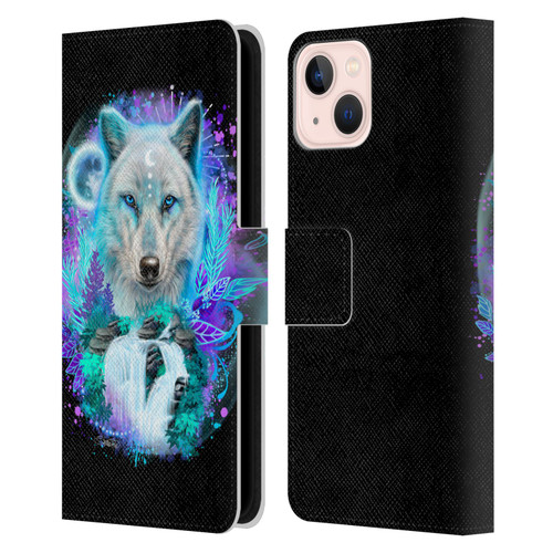Sheena Pike Animals Winter Wolf Spirit & Waterfall Leather Book Wallet Case Cover For Apple iPhone 13