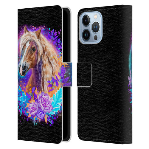 Sheena Pike Animals Purple Horse Spirit With Roses Leather Book Wallet Case Cover For Apple iPhone 13 Pro Max