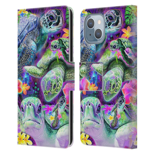 Sheena Pike Animals Daydream Sea Turtles & Flowers Leather Book Wallet Case Cover For Apple iPhone 14