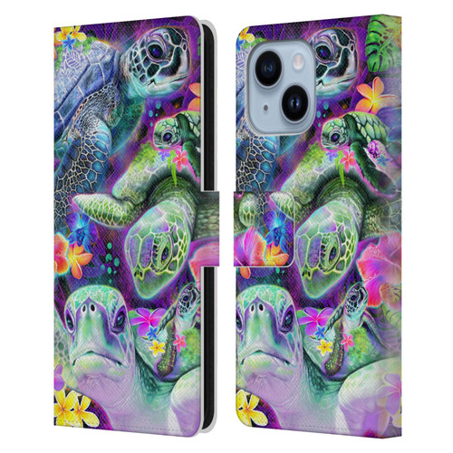 Sheena Pike Animals Daydream Sea Turtles & Flowers Leather Book Wallet Case Cover For Apple iPhone 14 Plus