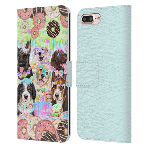 Sheena Pike Animals Puppy Dogs And Donuts Leather Book Wallet Case Cover For Apple iPhone 7 Plus / iPhone 8 Plus