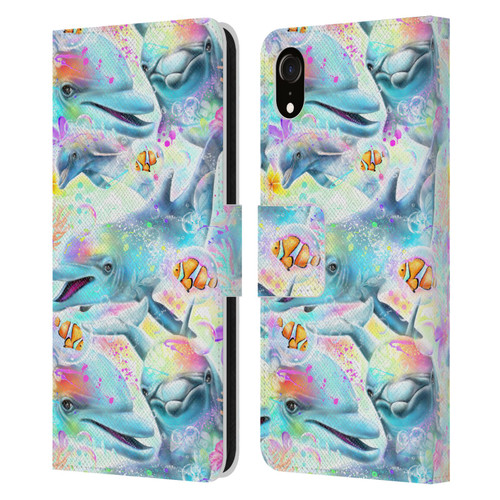 Sheena Pike Animals Rainbow Dolphins & Fish Leather Book Wallet Case Cover For Apple iPhone XR