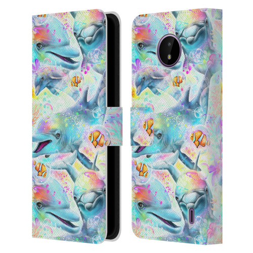 Sheena Pike Animals Rainbow Dolphins & Fish Leather Book Wallet Case Cover For Nokia C10 / C20
