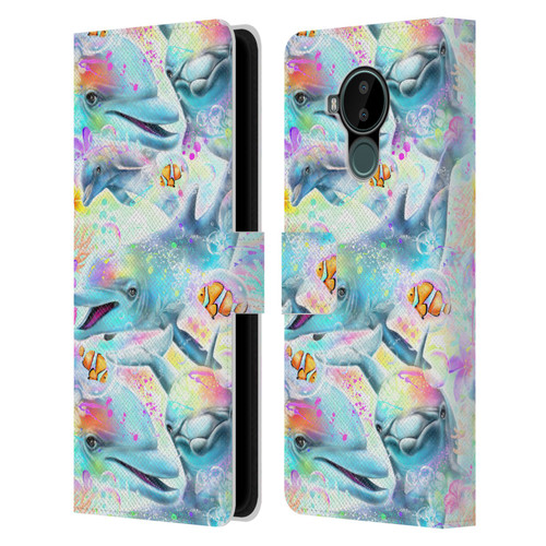 Sheena Pike Animals Rainbow Dolphins & Fish Leather Book Wallet Case Cover For Nokia C30