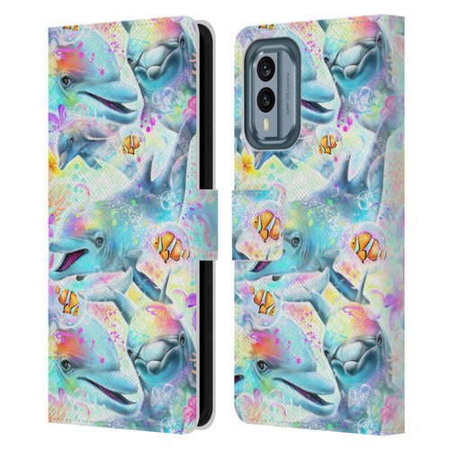 Sheena Pike Animals Rainbow Dolphins & Fish Leather Book Wallet Case Cover For Nokia X30