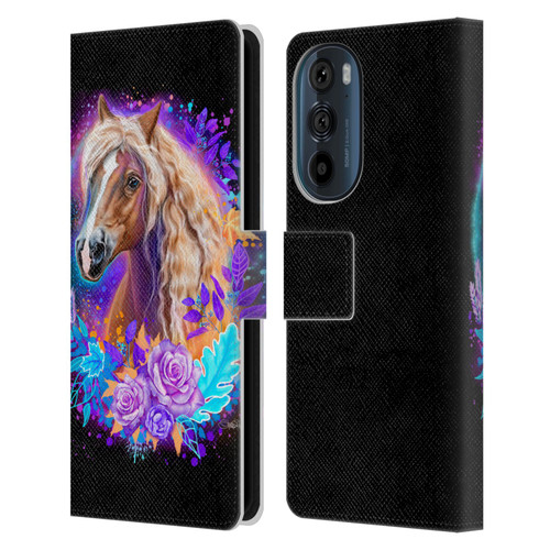 Sheena Pike Animals Purple Horse Spirit With Roses Leather Book Wallet Case Cover For Motorola Edge 30