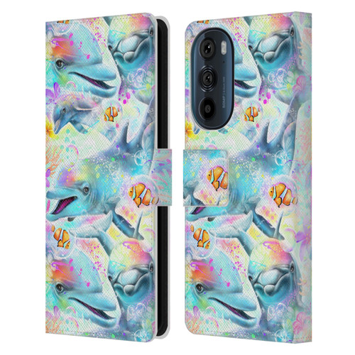 Sheena Pike Animals Rainbow Dolphins & Fish Leather Book Wallet Case Cover For Motorola Edge 30