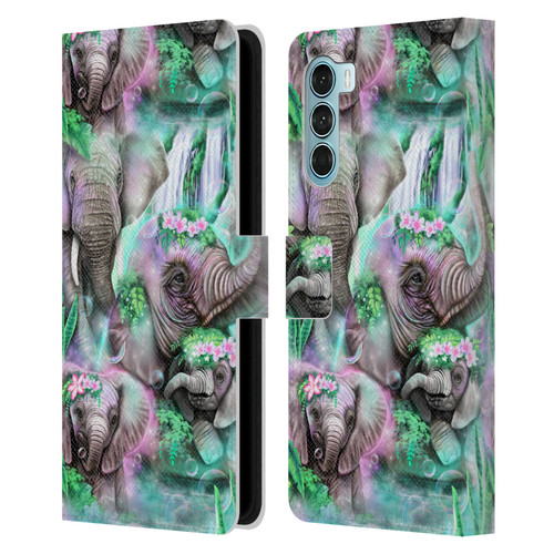 Sheena Pike Animals Daydream Elephants Lagoon Leather Book Wallet Case Cover For Motorola Edge S30 / Moto G200 5G
