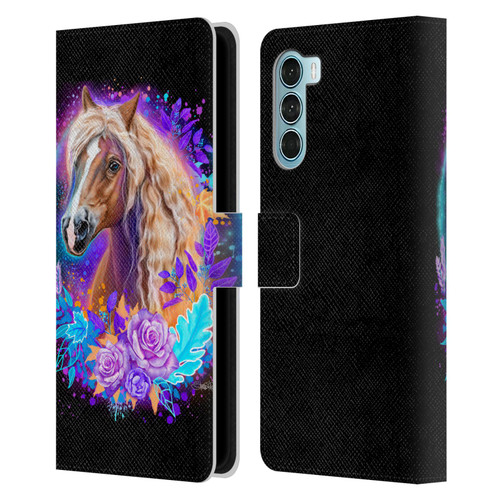 Sheena Pike Animals Purple Horse Spirit With Roses Leather Book Wallet Case Cover For Motorola Edge S30 / Moto G200 5G