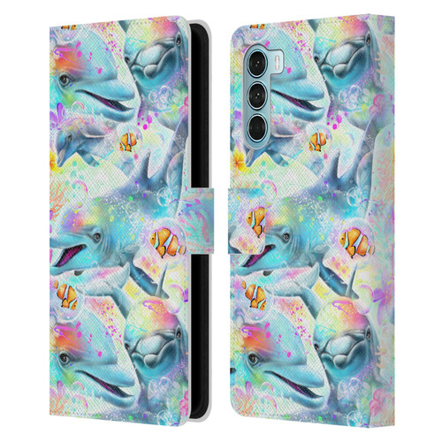Sheena Pike Animals Rainbow Dolphins & Fish Leather Book Wallet Case Cover For Motorola Edge S30 / Moto G200 5G