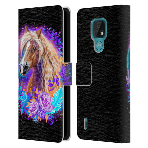 Sheena Pike Animals Purple Horse Spirit With Roses Leather Book Wallet Case Cover For Motorola Moto E7