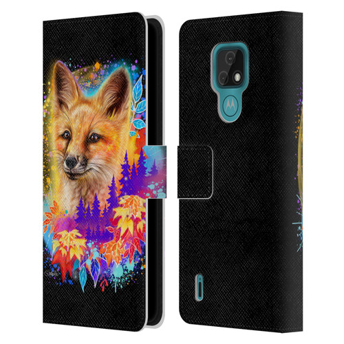 Sheena Pike Animals Red Fox Spirit & Autumn Leaves Leather Book Wallet Case Cover For Motorola Moto E7