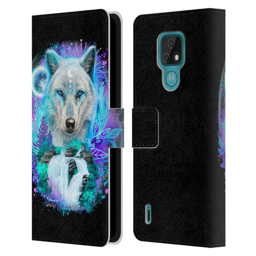 Sheena Pike Animals Winter Wolf Spirit & Waterfall Leather Book Wallet Case Cover For Motorola Moto E7