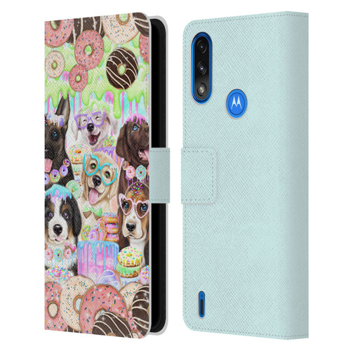 Sheena Pike Animals Puppy Dogs And Donuts Leather Book Wallet Case Cover For Motorola Moto E7 Power / Moto E7i Power