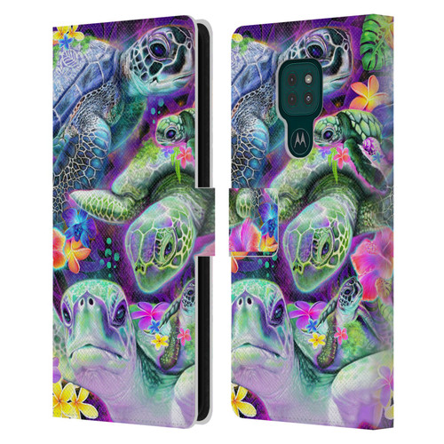 Sheena Pike Animals Daydream Sea Turtles & Flowers Leather Book Wallet Case Cover For Motorola Moto G9 Play