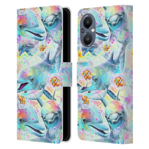 Sheena Pike Animals Rainbow Dolphins & Fish Leather Book Wallet Case Cover For OnePlus Nord N20 5G