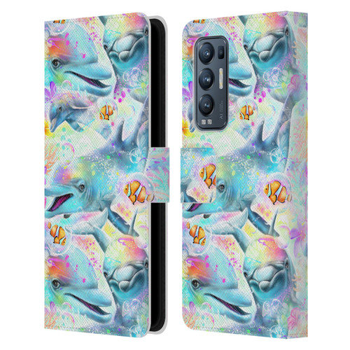 Sheena Pike Animals Rainbow Dolphins & Fish Leather Book Wallet Case Cover For OPPO Find X3 Neo / Reno5 Pro+ 5G