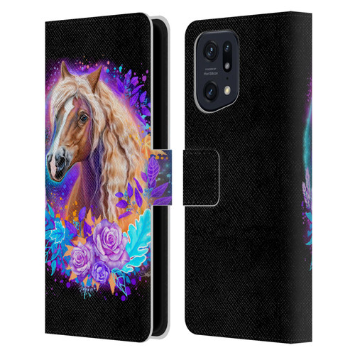 Sheena Pike Animals Purple Horse Spirit With Roses Leather Book Wallet Case Cover For OPPO Find X5