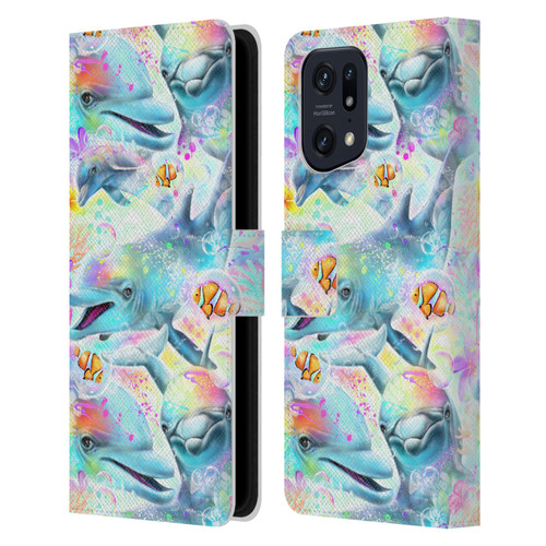 Sheena Pike Animals Rainbow Dolphins & Fish Leather Book Wallet Case Cover For OPPO Find X5
