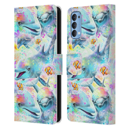 Sheena Pike Animals Rainbow Dolphins & Fish Leather Book Wallet Case Cover For OPPO Reno 4 5G