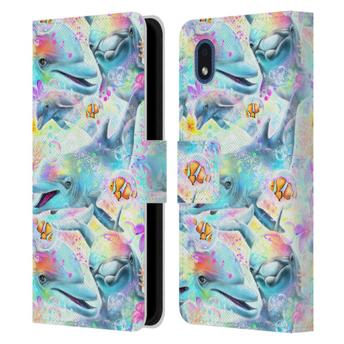 Sheena Pike Animals Rainbow Dolphins & Fish Leather Book Wallet Case Cover For Samsung Galaxy A01 Core (2020)