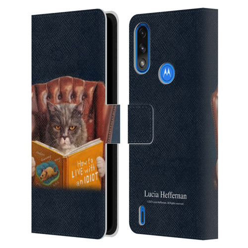 Lucia Heffernan Art Cat Self Help Leather Book Wallet Case Cover For Motorola Moto E7 Power / Moto E7i Power