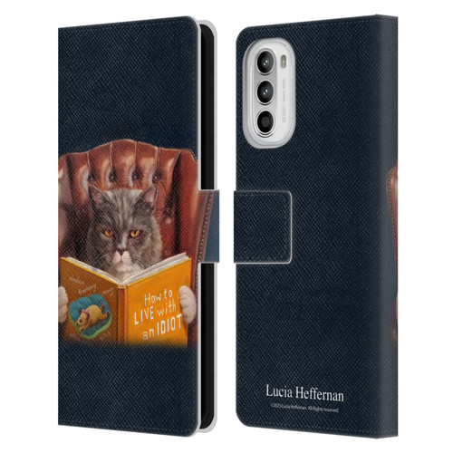 Lucia Heffernan Art Cat Self Help Leather Book Wallet Case Cover For Motorola Moto G52