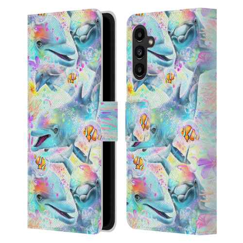 Sheena Pike Animals Rainbow Dolphins & Fish Leather Book Wallet Case Cover For Samsung Galaxy A13 5G (2021)