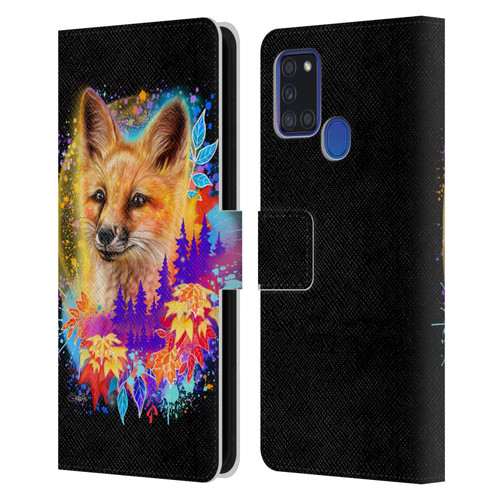 Sheena Pike Animals Red Fox Spirit & Autumn Leaves Leather Book Wallet Case Cover For Samsung Galaxy A21s (2020)