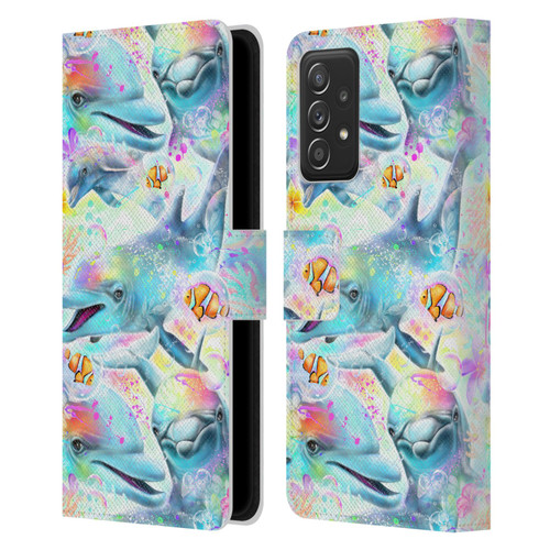 Sheena Pike Animals Rainbow Dolphins & Fish Leather Book Wallet Case Cover For Samsung Galaxy A53 5G (2022)