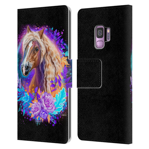 Sheena Pike Animals Purple Horse Spirit With Roses Leather Book Wallet Case Cover For Samsung Galaxy S9