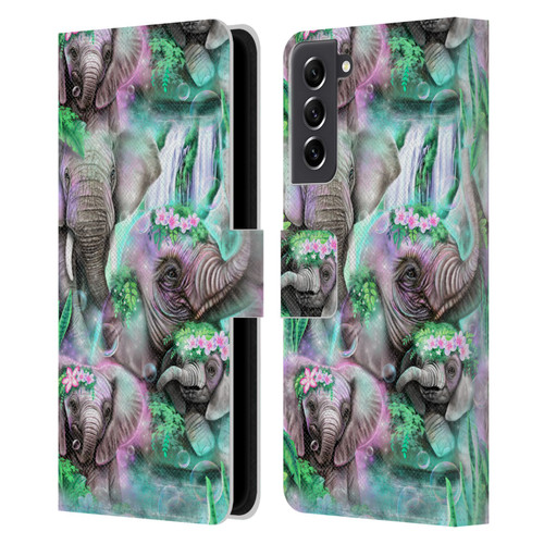 Sheena Pike Animals Daydream Elephants Lagoon Leather Book Wallet Case Cover For Samsung Galaxy S21 FE 5G