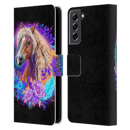 Sheena Pike Animals Purple Horse Spirit With Roses Leather Book Wallet Case Cover For Samsung Galaxy S21 FE 5G