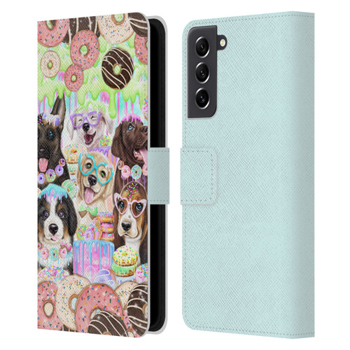 Sheena Pike Animals Puppy Dogs And Donuts Leather Book Wallet Case Cover For Samsung Galaxy S21 FE 5G