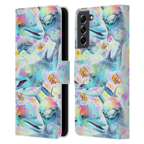 Sheena Pike Animals Rainbow Dolphins & Fish Leather Book Wallet Case Cover For Samsung Galaxy S21 FE 5G