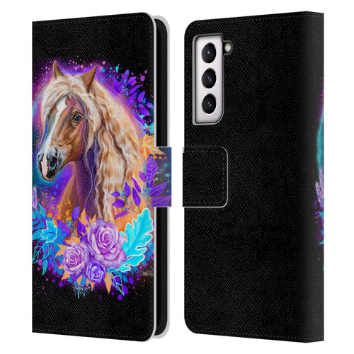 Sheena Pike Animals Purple Horse Spirit With Roses Leather Book Wallet Case Cover For Samsung Galaxy S21 5G