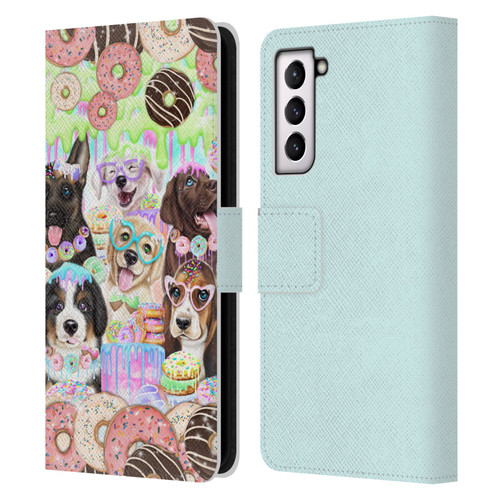 Sheena Pike Animals Puppy Dogs And Donuts Leather Book Wallet Case Cover For Samsung Galaxy S21 5G