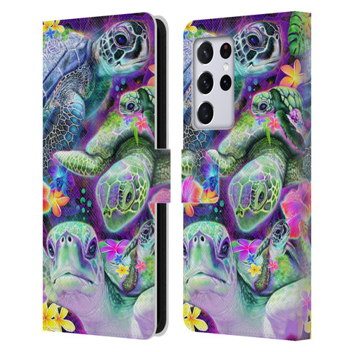 Sheena Pike Animals Daydream Sea Turtles & Flowers Leather Book Wallet Case Cover For Samsung Galaxy S21 Ultra 5G