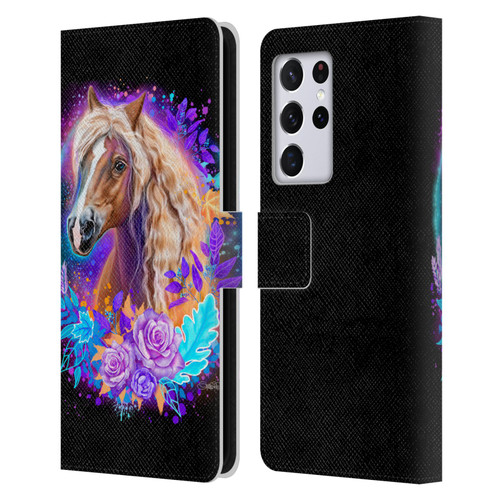 Sheena Pike Animals Purple Horse Spirit With Roses Leather Book Wallet Case Cover For Samsung Galaxy S21 Ultra 5G