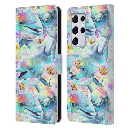 Sheena Pike Animals Rainbow Dolphins & Fish Leather Book Wallet Case Cover For Samsung Galaxy S21 Ultra 5G