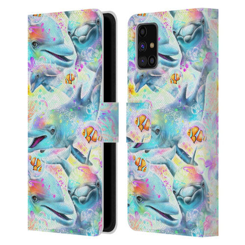 Sheena Pike Animals Rainbow Dolphins & Fish Leather Book Wallet Case Cover For Samsung Galaxy M31s (2020)