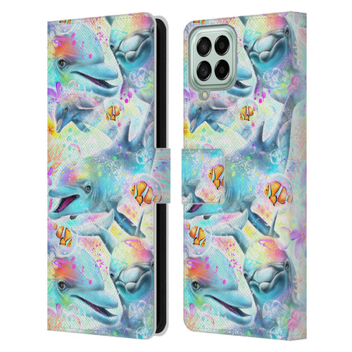 Sheena Pike Animals Rainbow Dolphins & Fish Leather Book Wallet Case Cover For Samsung Galaxy M53 (2022)