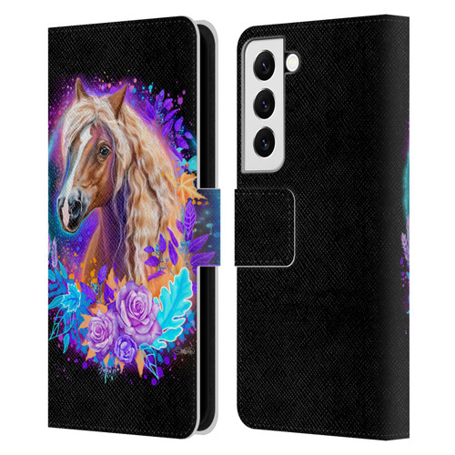 Sheena Pike Animals Purple Horse Spirit With Roses Leather Book Wallet Case Cover For Samsung Galaxy S22 5G