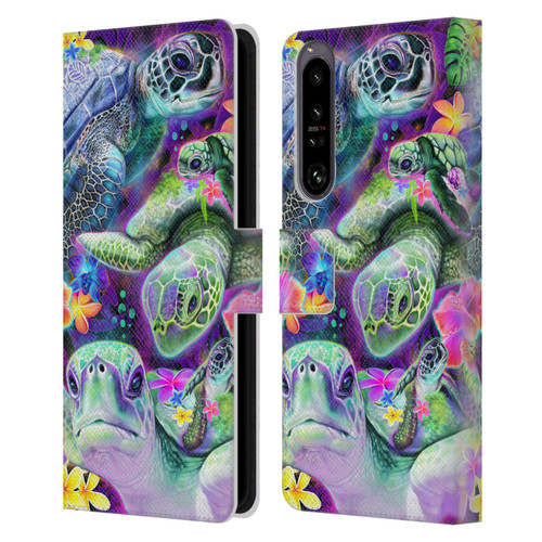 Sheena Pike Animals Daydream Sea Turtles & Flowers Leather Book Wallet Case Cover For Sony Xperia 1 IV